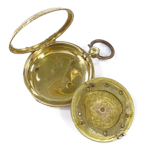 364 - An early 19th century 18ct gold pocket watch case and ornate dial, with applied gold Roman numeral h... 