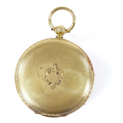 365 - An 18ct gold open-face key-wind pocket watch, with applied gold Roman numeral hour markers and engin... 