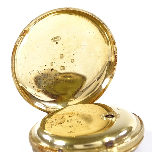 365 - An 18ct gold open-face key-wind pocket watch, with applied gold Roman numeral hour markers and engin... 