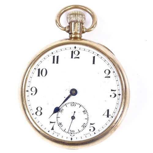 366 - A 9ct gold open-face top-wind pocket watch, by Tacy Watch Co, Admiral model, white enamel dial with ... 