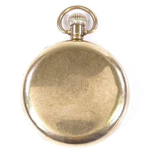 366 - A 9ct gold open-face top-wind pocket watch, by Tacy Watch Co, Admiral model, white enamel dial with ... 