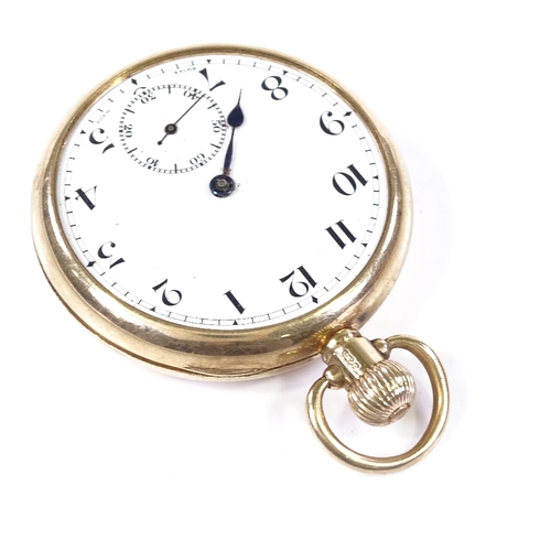 366 - A 9ct gold open-face top-wind pocket watch, by Tacy Watch Co, Admiral model, white enamel dial with ... 