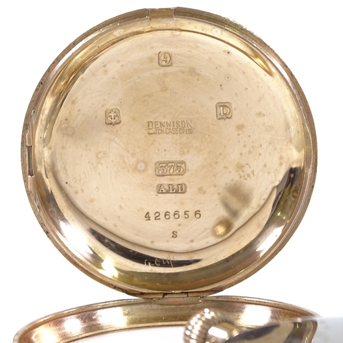 366 - A 9ct gold open-face top-wind pocket watch, by Tacy Watch Co, Admiral model, white enamel dial with ... 