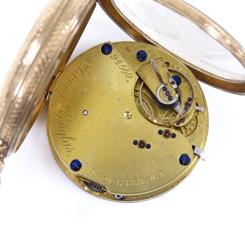 367 - A 9ct gold open-face top-wind fob watch, by Harry Douglas of Stourbridge, white enamel dial with Rom... 