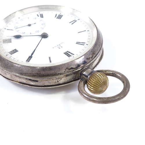 368 - OMEGA - a silver-cased open-face top-wind pocket watch, white enamel dial with Roman numeral hour ma... 