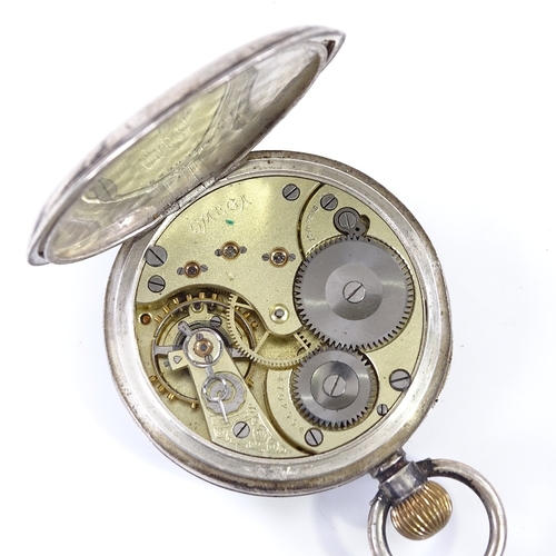 368 - OMEGA - a silver-cased open-face top-wind pocket watch, white enamel dial with Roman numeral hour ma... 