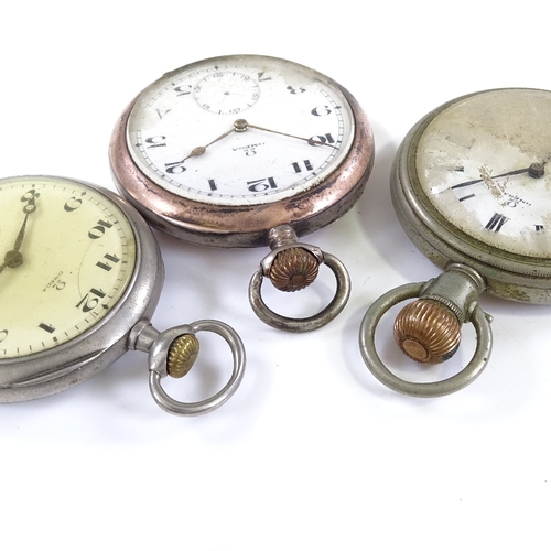 369 - OMEGA - 1 silver-cased pocket watch, and 2 steel-cased pocket watches, largest steel-cased watch wor... 