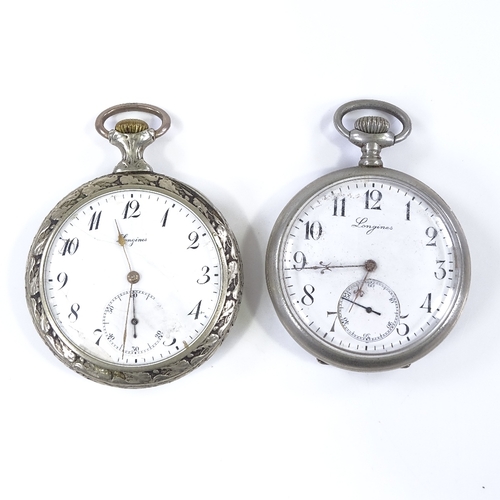 370 - LONGINES - 2 Vintage steel-cased open-face top-wind pocket watches, not currently working (2)