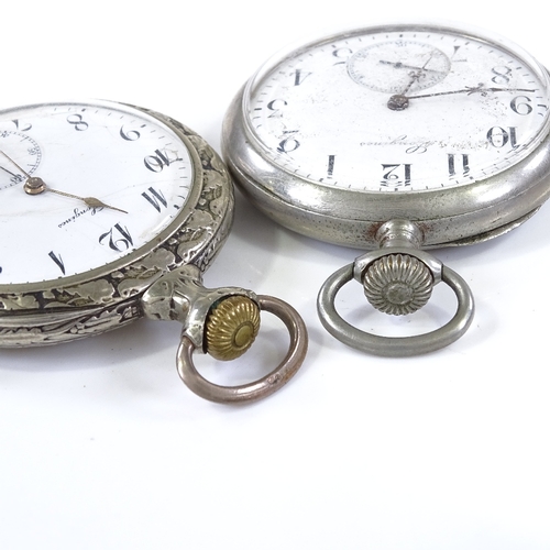 370 - LONGINES - 2 Vintage steel-cased open-face top-wind pocket watches, not currently working (2)