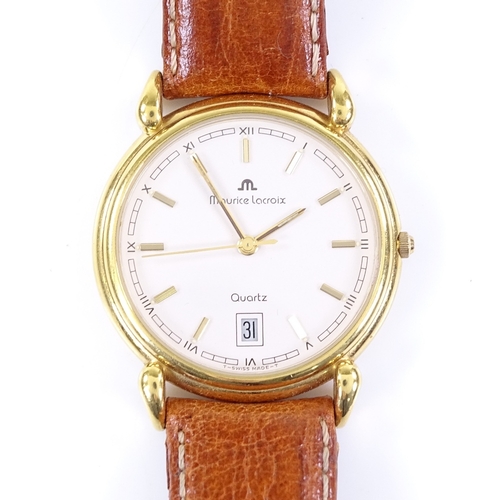 406 - MAURICE LACROIX - a gold plated quartz wristwatch, cream dial with gilded baton hour markers and dat... 