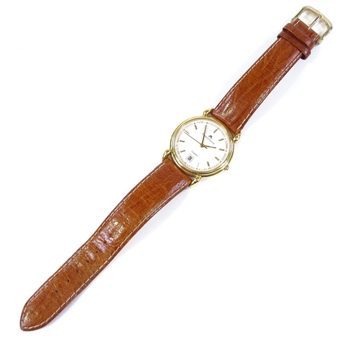 406 - MAURICE LACROIX - a gold plated quartz wristwatch, cream dial with gilded baton hour markers and dat... 