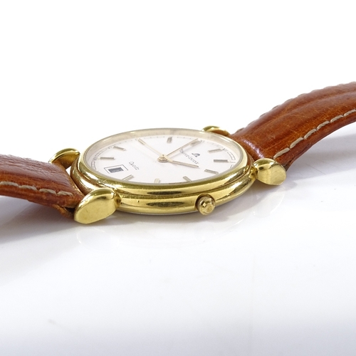 406 - MAURICE LACROIX - a gold plated quartz wristwatch, cream dial with gilded baton hour markers and dat... 