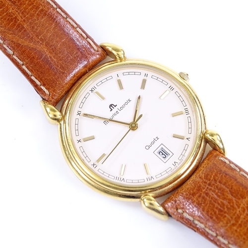 406 - MAURICE LACROIX - a gold plated quartz wristwatch, cream dial with gilded baton hour markers and dat... 