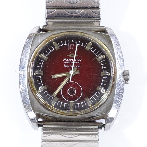 408 - MONDIA - a Vintage stainless steel Top Second Blinking automatic wristwatch, red dial with baton hou... 