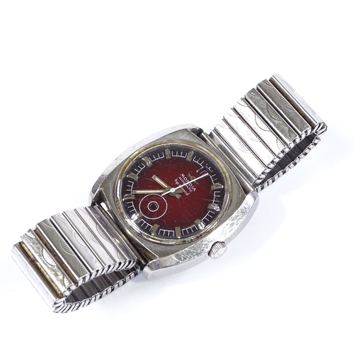 408 - MONDIA - a Vintage stainless steel Top Second Blinking automatic wristwatch, red dial with baton hou... 