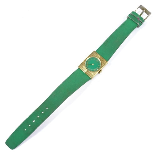 409 - BUCHERER - a lady's gold plated mechanical wristwatch, green dial with Roman numeral hour markers, 1... 