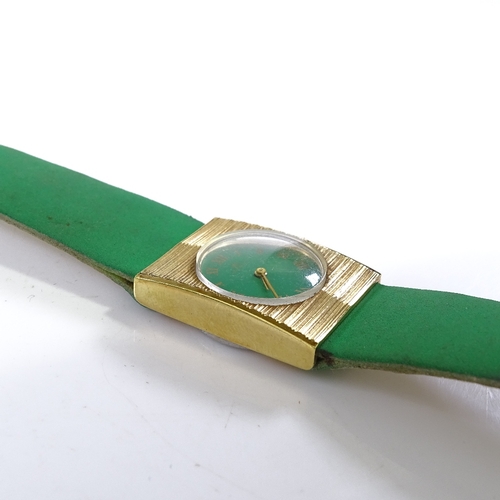 409 - BUCHERER - a lady's gold plated mechanical wristwatch, green dial with Roman numeral hour markers, 1... 