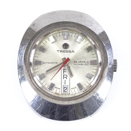 410 - TRESSA - a Vintage stainless steel automatic wristwatch head, silvered dial with baton hour markers,... 