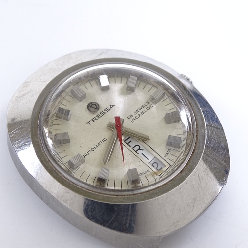 410 - TRESSA - a Vintage stainless steel automatic wristwatch head, silvered dial with baton hour markers,... 