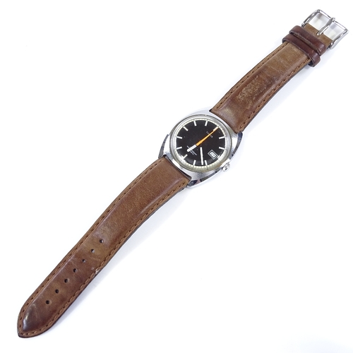 413 - TIMEX - a Vintage stainless steel automatic wristwatch, black dial with baton hour markers and date ... 