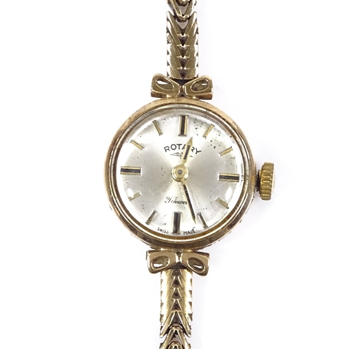 414 - ROTARY - a lady's 9ct gold mechanical wristwatch, silvered dial with baton hour markers, 21 jewel mo... 