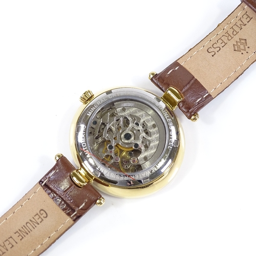 418 - EMPRESS - a lady's gold plated Valois automatic wristwatch, stone set sunburst mother-of-pearl dial ... 