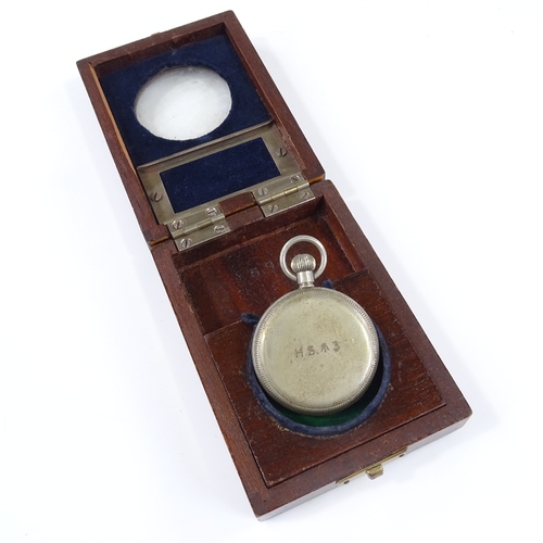 421 - ZENITH - a Royal Navy steel-cased open-face top-wind Deck pocket watch, white enamel dial with Arabi... 