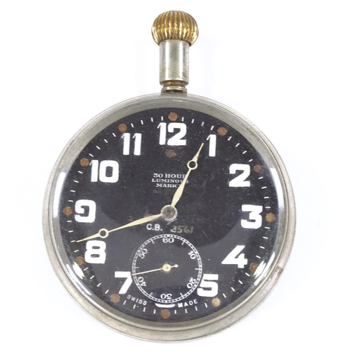 422 - ZENITH - a steel-cased Air Ministry Cockpit Mark V Deck pocket watch, black dial with white Arabic n... 