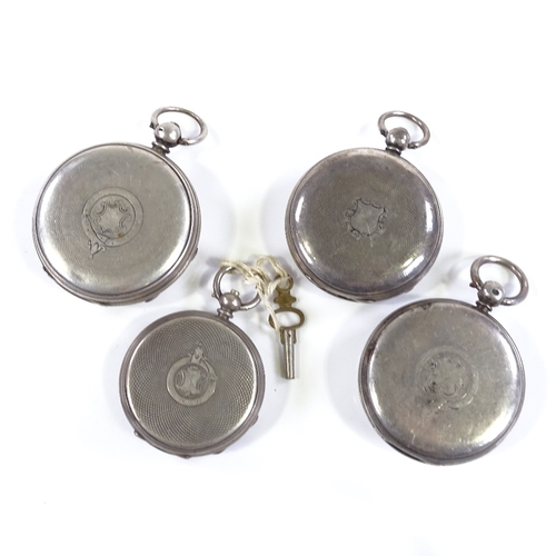 433 - 4 19th century silver-cased open-face key-wind pocket watches, with applied gold Roman numeral hour ... 