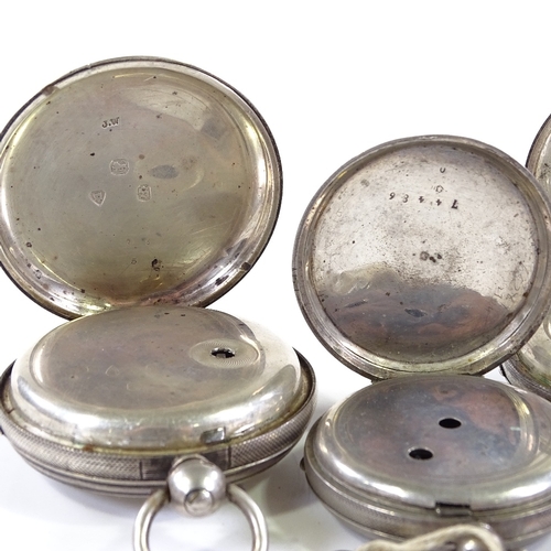 433 - 4 19th century silver-cased open-face key-wind pocket watches, with applied gold Roman numeral hour ... 