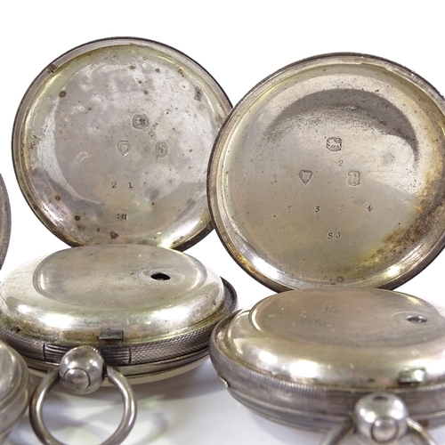 433 - 4 19th century silver-cased open-face key-wind pocket watches, with applied gold Roman numeral hour ... 