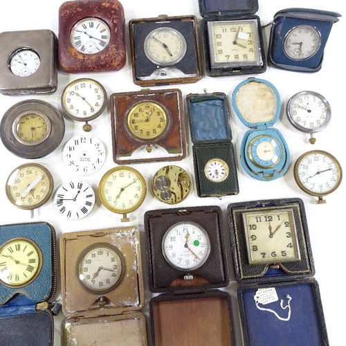 437 - Various Goliath timepieces, travelling clocks, 8-day clocks etc, including silver-fronted case