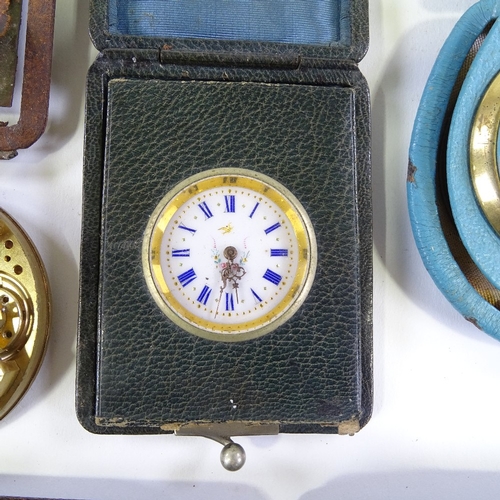 437 - Various Goliath timepieces, travelling clocks, 8-day clocks etc, including silver-fronted case