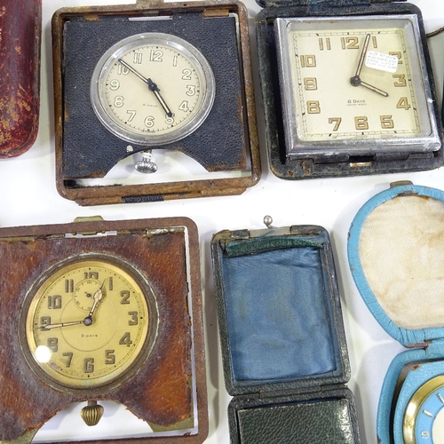 437 - Various Goliath timepieces, travelling clocks, 8-day clocks etc, including silver-fronted case