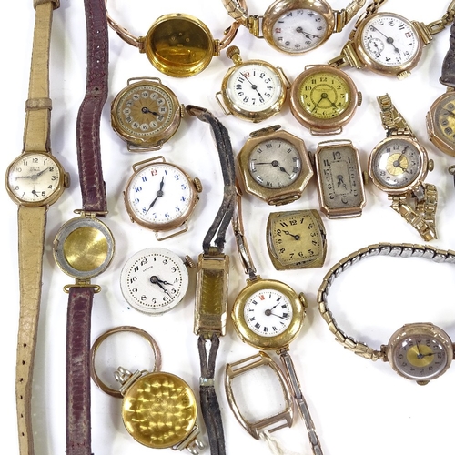 439 - Various gold watch cases and wristwatches, including one 18ct, 225g total