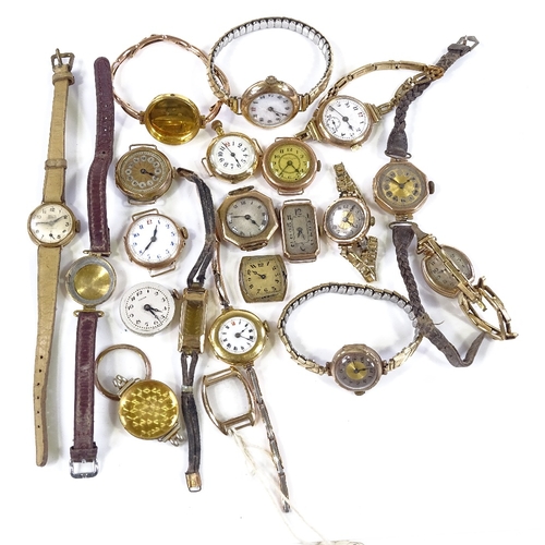 439 - Various gold watch cases and wristwatches, including one 18ct, 225g total