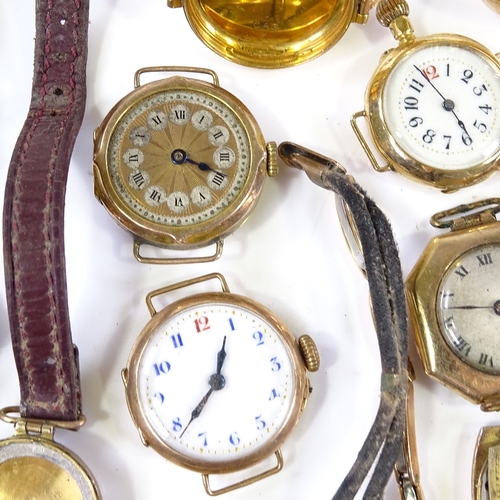 439 - Various gold watch cases and wristwatches, including one 18ct, 225g total