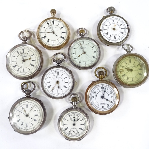 443 - Various chronograph pocket watches, including some silver (9)