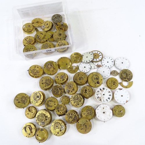 448 - A large quantity of various Verge pocket watch movements, and enamelled dials