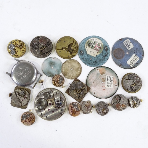 449 - Various wristwatch movements, including Omega, Longines, Tissot, Cyma and Military (6B/159) case