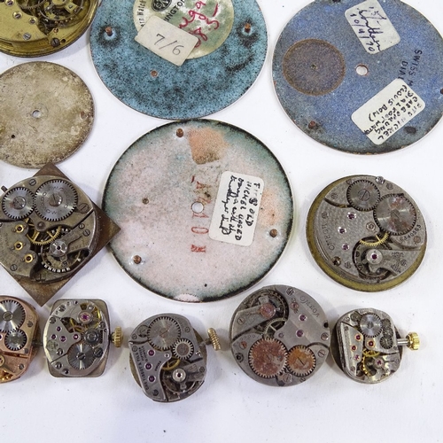 449 - Various wristwatch movements, including Omega, Longines, Tissot, Cyma and Military (6B/159) case