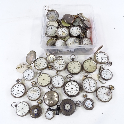 458 - A large quantity of various silver-cased pocket and fob watches (approx 50)