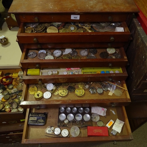 466 - HOROLOGY INTEREST - a watchmaker's stepped table-top chest of drawers and contents, including moveme... 