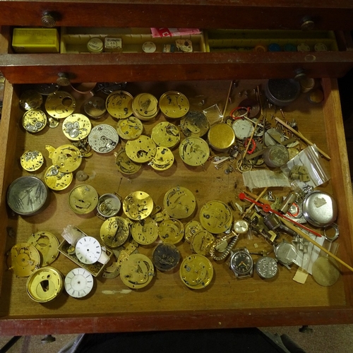 466 - HOROLOGY INTEREST - a watchmaker's stepped table-top chest of drawers and contents, including moveme... 