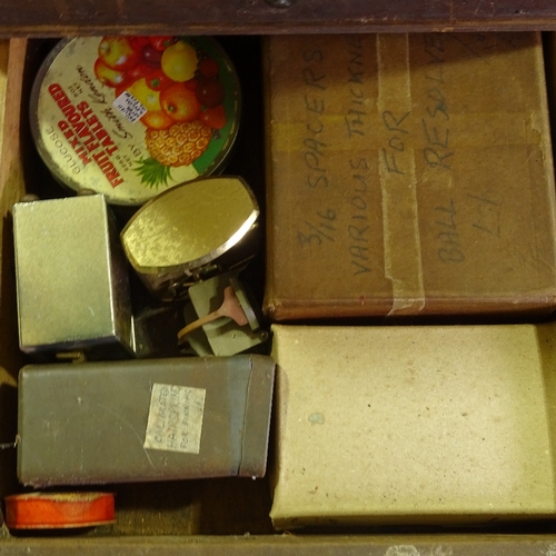 467 - HOROLOGY INTEREST - watchmaker's chest of drawers and contents, including parts, new old stock cases... 