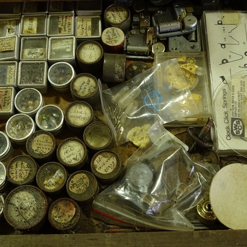 467 - HOROLOGY INTEREST - watchmaker's chest of drawers and contents, including parts, new old stock cases... 