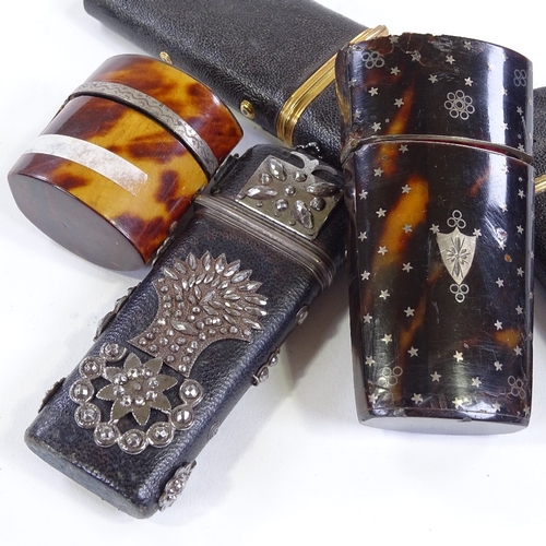 108 - 5 18th century tortoiseshell and shagreen etuis