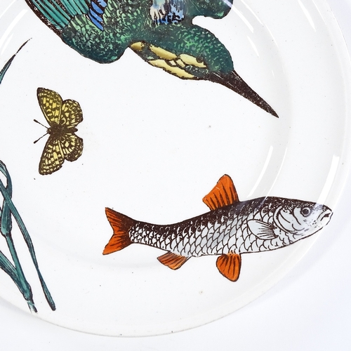 113 - A Victorian Minton Aesthetic plate by William S Coleman, decorated with kingfisher and butterfly, ci... 