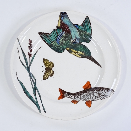 113 - A Victorian Minton Aesthetic plate by William S Coleman, decorated with kingfisher and butterfly, ci... 