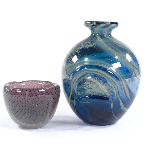 150 - A Mdina glass vase, height 15cm, and a bubble glass bowl by Armando Jacobin for Kumela (2)